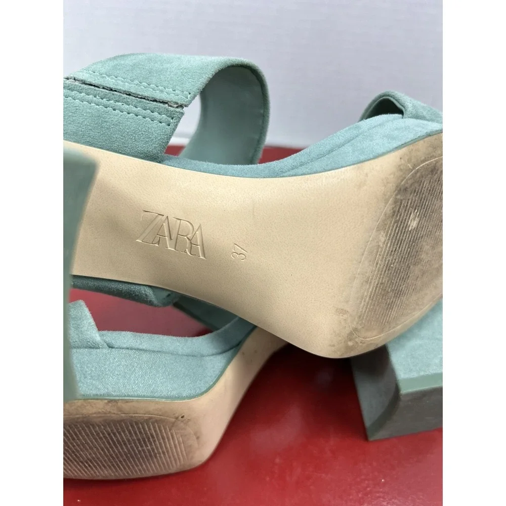 Zara Chunky Heel Women Size‎ EU 37 Turquoise Sandals - Picture 8 of 9